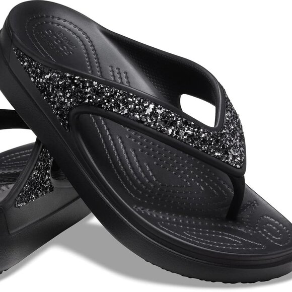 NWT Crocs Women's Sloane Glitter Flip Flop Wedge Sandals, Size 9 - Picture 1 of 4